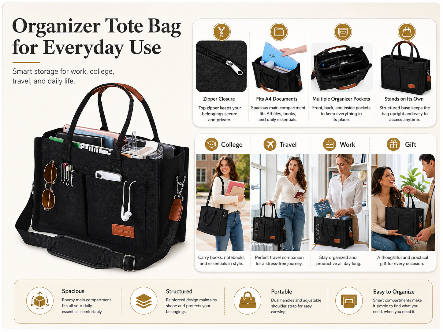 FIORETTO Canvas Tote Bag